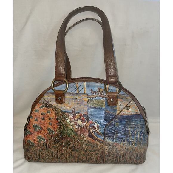 Icon Los Angeles Leather Large Shoulder Tote Purse Wearable Art Boat Scene - Picture 1 of 7